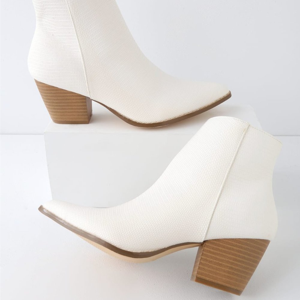 Ivory Pointed Toe Ankle Booties - Picture 2 of 3